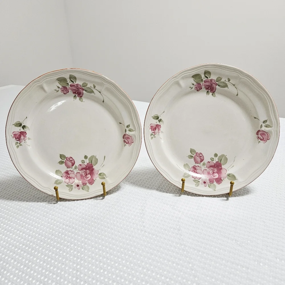 Gibson‎ 2 Roseland Pink Floral Dinner Plates Discontinued Stoneware Y2K 11" - Picture 2 of 11